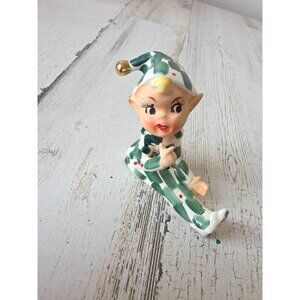 Vintage lee wards pixie elf green polka dot statue figurine Xmas decor